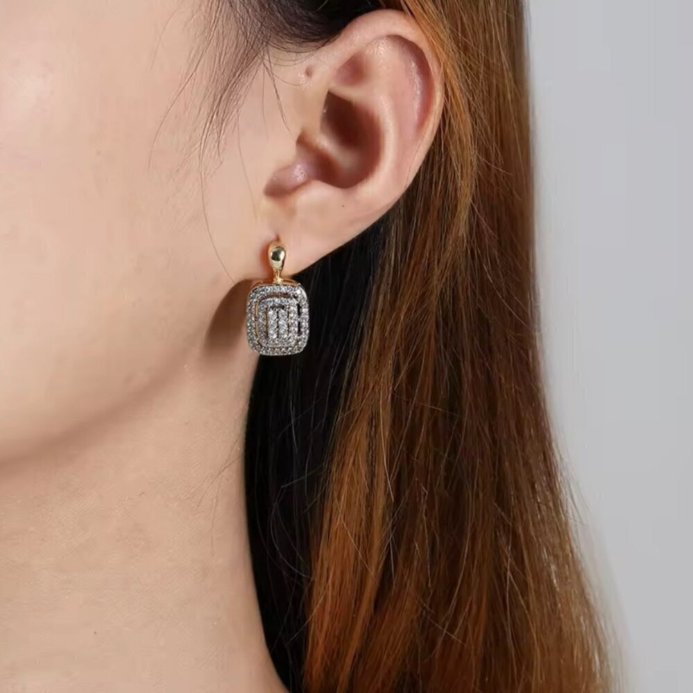 New Vintage Style Huggie Earrings CZ Pave Filigree 18k Plated Regency Victorian - Picture 8 of 8